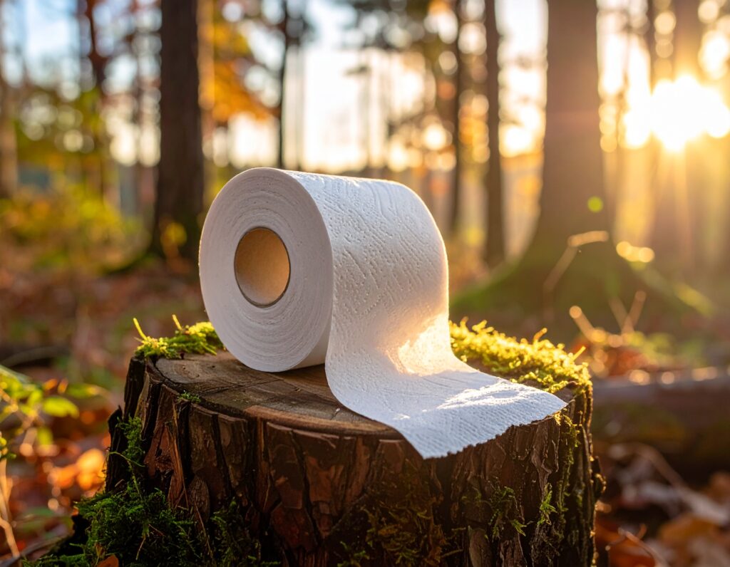Firefly Create A Photo Of A Toilet Paper Roll Sitting On A Stump In The Woods 887444 1024x796