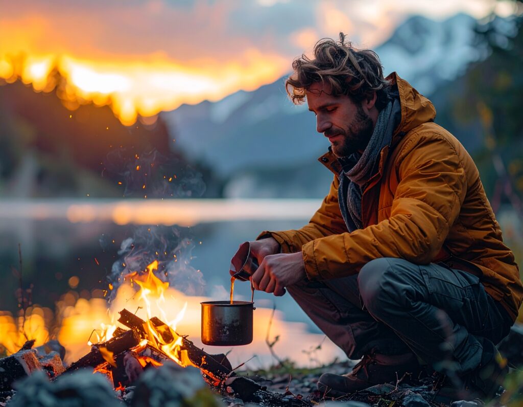 Cowboy Coffee: The Timeless Brew of the Wild West (and How to Make It Yourself) Firefly Make A Photo Of A Camper Making Coffee Over A Fire In A Pot 868314 1024x796
