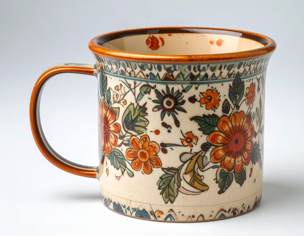 Firefly Make A Simple Image Of A Retro Coffee Mug With A White Background With A Simple 70s D 282393 1024x796
